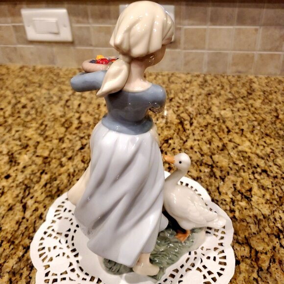 Lladro Style (unbranded) Girl With Fruit Basket And Duck Porcelain Figurine 9” - Picture 7 of 11